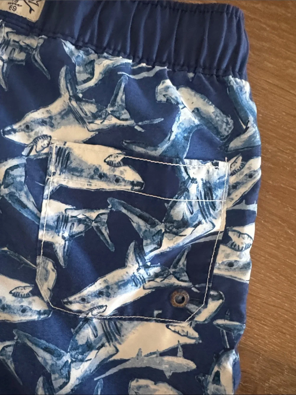 GAP Navy and White Shark Swim Shorts with Lime Drawstring